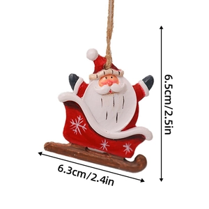Resin Santa in red sleigh Christmas tree ornament with rope, 6.5cm height dimension