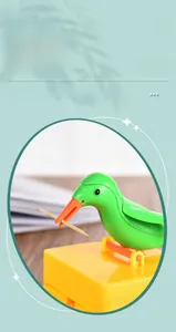 Detail showing creative bird automatic toothpick dispenser with smooth rounded edges