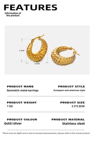 Détails des boucles d'oreilles torsadées dorées de 2,8 cm en acier inoxydable et poids
