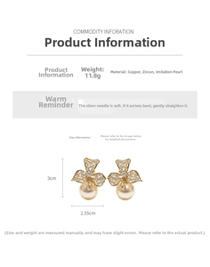 Détails et dimensions des boucles d'oreilles fleur dorée avec perles et zircons