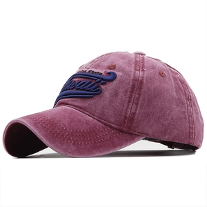 Vintage washed wine red baseball cap with blue Hawaii 3D embroidery on front