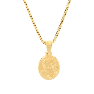 Vintage gold stainless steel necklace with Virgin Mary oval portrait pendant