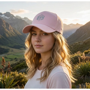 Pink baseball cap featuring laser-cut ventilation holes and embroidered NY logo detail
