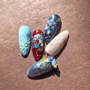 5D embossed winter snowflake nail art stickers with icy blue and jewel embellishments