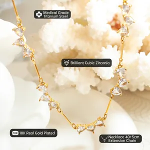 Minimalist 18K gold-plated titanium steel heart necklace with cubic zirconia stones