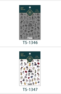 Detailed comparison of minimalist wedding nail stickers with black and colored line art