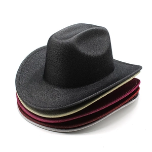 Western Cowboy Hat With Glitter Sequins Wide Brim For Party Performance Festival Unisex Fancy Dress Accessory