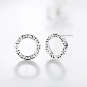 Elegant S925 sterling silver round hoop earrings with sparkling cubic zirconia pavé