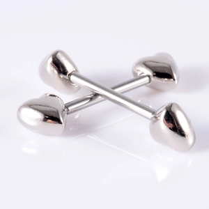 Paire de piercings de nombril en acier inoxydable en forme de cœur argenté poli de haute qualité