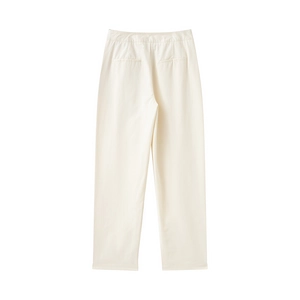 Pantalon femme taille haute crème à coupe droite avec détails poches arrière élégants