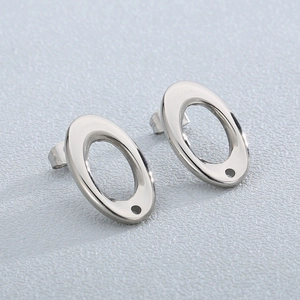 Boucles d'oreilles ovales évidées en acier poli avec trous pour bijoux DIY