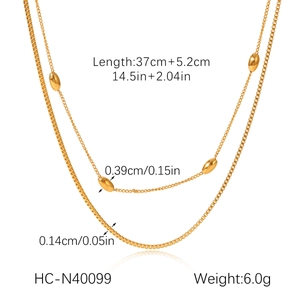 Detail of 18K gold-plated double-layer chain necklace showing 37cm length and bead dimensions