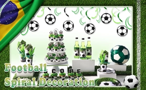 Set decorazioni festa calcio con spirali verdi, topper per cupcake e accessori sportivi