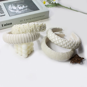 Elegant Artificial Pearl Padded Headband For Women Sweet Thick Sponge Hair Hoop Non Slip Retro Fashion Hair Accessories