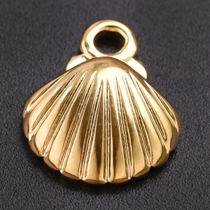Detailed close-up of a golden shell pendant crafted from polished 304 stainless steel