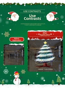 White Christmas tree window sticker before and after application effect on glass surface