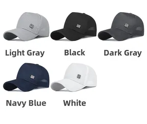 Detail showing five colors of breathable mesh baseball caps for summer sun protection