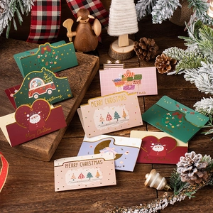 Christmas Greeting Cards Gold Stamping Foldable Cartoon Holiday Gift Message Notes For Bakery Flower Shop Gratitude