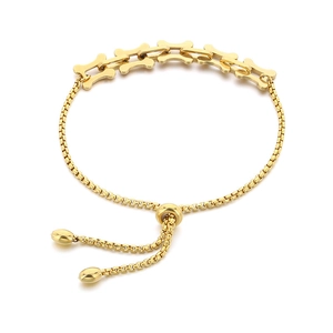 Adjustable gold titanium steel bracelet with vintage bone-shaped link chain design