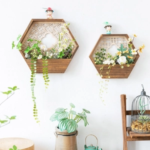 Decoración De Pared Hexagonal De Madera Con Flores Artificiales Y Vegetación Estilo Retro Para Balcón Y Hogar Interior