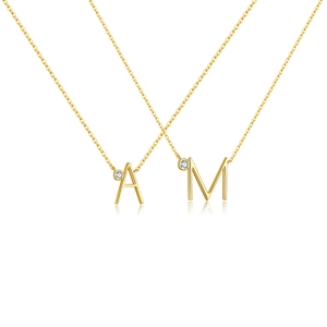 S925 sterling silver necklaces with gold letter A and M pendants and tiny diamonds