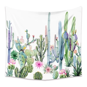 Bohemian tapestry featuring watercolor cactus and succulent plants for room wall decor