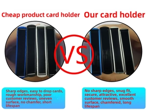 Detail comparison showing smooth beveled edges and slim metal RFID blocking card holder