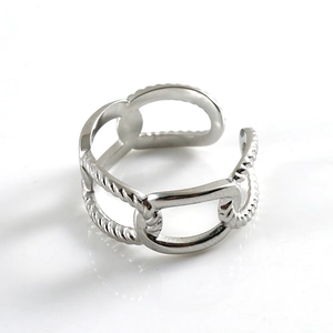 Minimalist silver chunky chain link and twisted rope open adjustable ring for women
