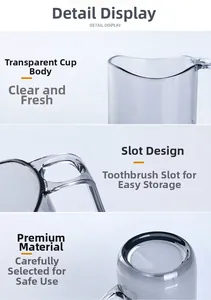 Detail of translucent gray mouthwash cup showing the toothbrush slot and smooth texture