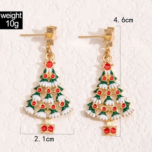 Detail view of enamel Christmas tree earrings with dimensions 4.6cm height and 10g weight