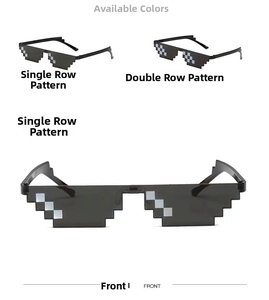 Front detail of pixelated Thug Life mosaic sunglasses in single and double row styles