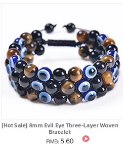 Detailansicht der 8mm Tigerauge- und Evil-Eye-Perlen mit dreilagigem handgewebtem Band