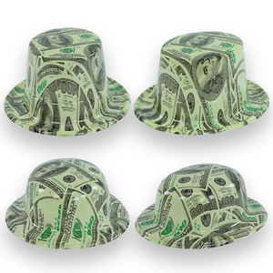 Party Top Hat Plastic US Dollar Bill Print Bowler Hat For Carnival Festival Costume Cosplay Novelty Gentleman Accessory