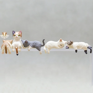 Set of five cute resin cat figurines in various poses and breeds for desk decor