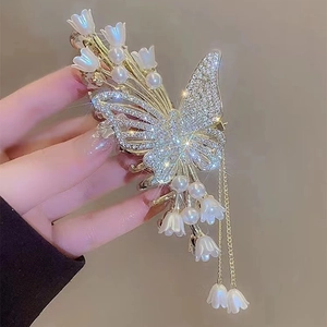 Butterfly Hair Claw Clip Alloy Rhinestone Artificial Pearl Tassel Lily Of The Valley Elegant Large Shark Hairclip For Women