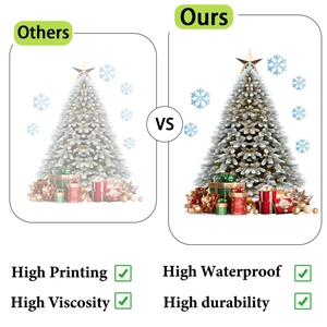 Detail showing waterproof Christmas tree stickers with high viscosity and durable printing
