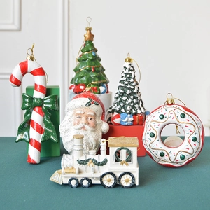 Classic Christmas tree ornaments set including Santa, candy cane, and tree figurines