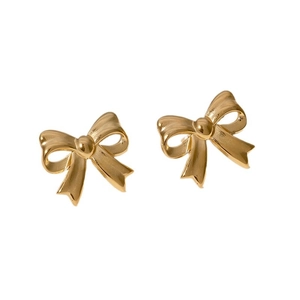 Minimalist gold stainless steel bow stud earrings with a polished finish for daily wear