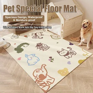 Waterproof PVC Leather Pet Floor Mat Non-Slip Scratch Resistant Cartoon Animal Dog Cat Cage Mat Easy Clean Washable