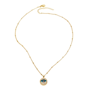 18k gold plated heart evil eye necklace with blue zircon pendant on white background