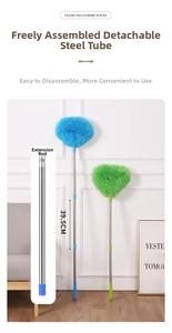 Detail of ceiling fan duster set with stainless steel poles and microfiber heads