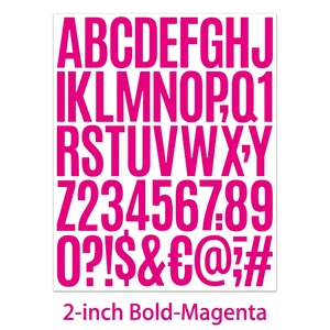 Close-up of 2 inch magenta bold letter and number stickers for journals and scrapbooks