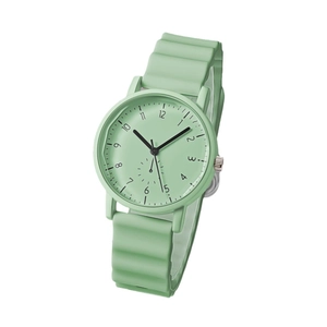Mint green quartz sports watch with wave-pattern silicone strap and round dial