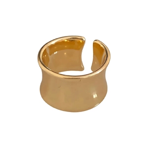 Polished gold wide open ring with minimalist curved surface and adjustable design