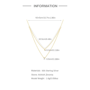 Double-layered 925 sterling silver necklace featuring star and heart zircon pendants
