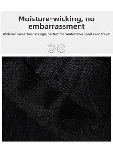 Detail of black wide moisture-wicking sweatband with breathable mesh knit texture