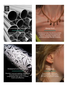 Detailed view of 304 stainless steel jewelry showcasing waterproof and anti-allergy features