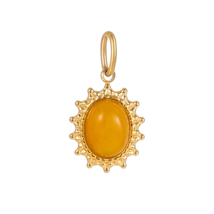 Goldener Edelstahl-Sonnenblumenanhänger mit ovalem bernsteinfarbenem Geburtsstein