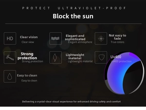 Detailed view of square UV400 lenses with blue-purple coating for outdoor cycling sunglasses