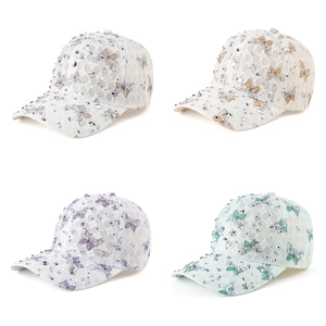 Lace baseball cap for women with rhinestone butterfly patterns in four colors